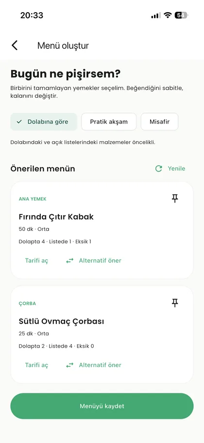 Grocerly menü oluşturma ekranı